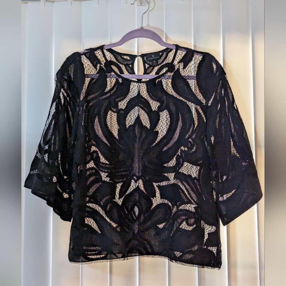 A324, Worthington Black Lace Blouse
